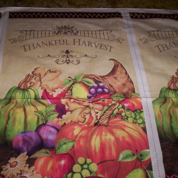 1 Panel Thankful Harvest by Nancy Mink for Wilmington Fabrics cornucopia pumpkin plums grape pear