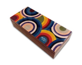 Inlaid wood jewelry box 23x10 cm "Colored Circle Design"
