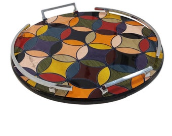 Eingelegtes rundes Holztablett "Arlecchino Design"