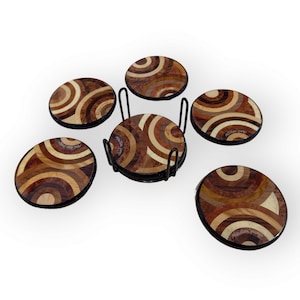 Inlaid Wood Coasters Set &quot;Natural Circle Design&quot;