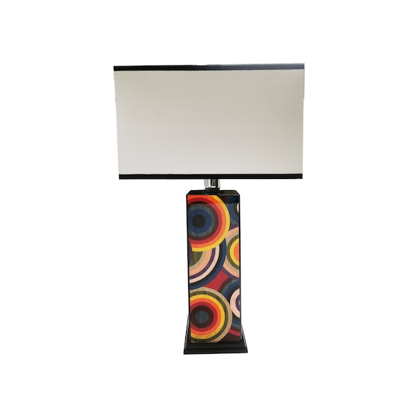 Lampada da tavolo in legno intarsiato "Colored Circle Design"