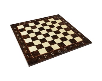Inlaid wood chessboard with numbers and letters