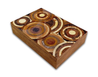 Inlaid wood jewelry box 24x17 cm "Natural Circle Design"