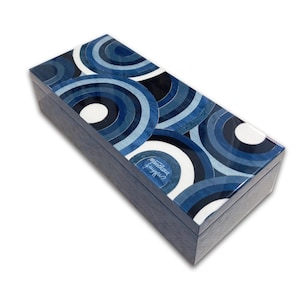 Portagioie in legno intarsiato 23 x 10 cm "Design Cerchio Blu"
