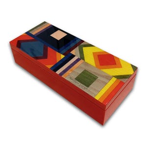 Joyero de madera con incrustaciones 23 x 10 cm "Diseño Cuadrado de Colores"