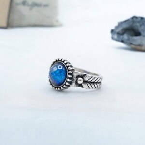 Antique Silver Plating Decorative Circle Stone Mood Ring