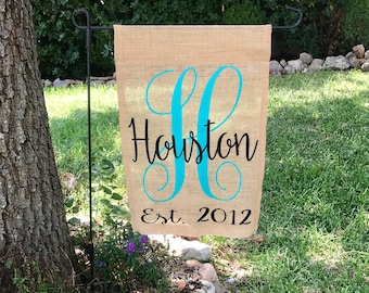 Personalized Garden Flag made of Rustic Burlap. Garden Decor great for Wedding, Housewarming or Anniversary Gift for Couples.