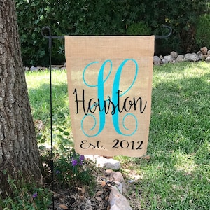 Personalized Garden Flag made of Rustic Burlap. Garden Decor great for Wedding, Housewarming or Anniversary Gift for Couples.