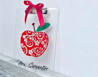 Personalized Teacher Clipboard with Last Name and Apple for Teacher Appreciation Gift and Classroom Supplies | First Year Teacher