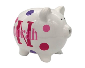Alcancías personalizadas para niños / Niñas / Niños / Banco de cerámica personalizado / Nuevo regalo de bebé para Baby Shower / Banco de monedas con nombre