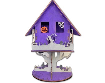 Spökhus DIY-kit för vuxna och barn, Halloweendekor, Gör-det-själv-pyssel, Det är läskig säsong - Allt inkluderat trähus i trä