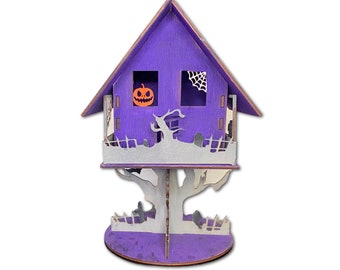 Haunted House DIY Kit for Adults and Kids, Halloween Decor, Do it Yourself Craft, It's Spooky Season - All Inclusive Wooden Treehouse