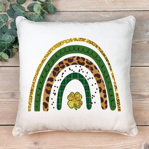 St Patrick&#39;s Day Pillow, St Patricks Day Home Decor, Rainbow Pillow, Leopard Print, Rainbow Home Decor, Saint Patrick&#39;s Day Decor