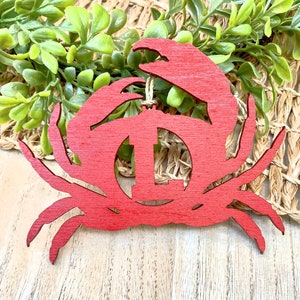 Crab Christmas Ornament, Personalized Wooden | Laser Cut Natural Wood Christmas Ornament, Coastal Crab Decor for Christmas at the Beach