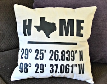 GPS Coordinates Pillow Makes a Great Housewarming Wedding Gift for the Couple, Our First Home Decor Decorations, longitude and latitude