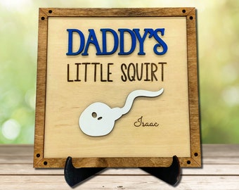 Daddy's Little Squirts Father's Day Gift - Personalized Sign for Dad, A Funny Personalized Gag Gift with Kids' Names on Custom, Cute Sperms