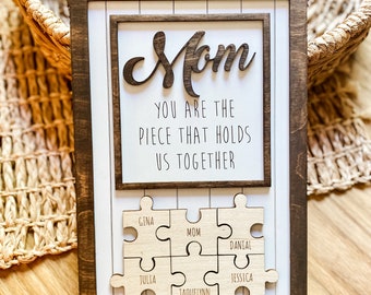 Geschenk für Mama, Muttertags-Puzzle-Zeichen, personalisiertes Mom-Zeichen, Stück, das uns zusammenhält, Muttertagsgeschenk, personalisiertes individuelles Geschenk