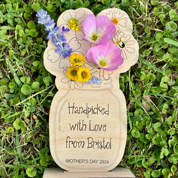 Handpicked for Mommy Flower Holder, Personalized Mother's Day Gift, Gift for Mom, Flowers for Grandma, Wooden Vase Wildflowers, Dandelion