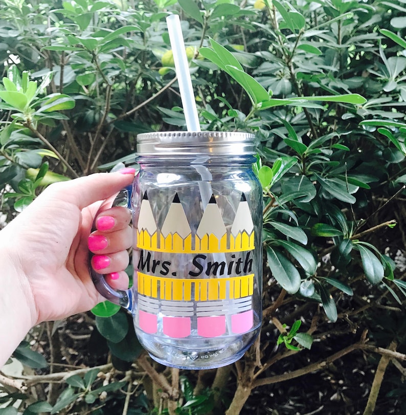 Personalized Teacher, Daycare Provider Mason Jar Cup with Lid and Straw First Day and End of Year Teacher Gifts, Teacher Appreciation image 2