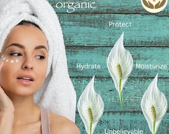 May include: A woman with a white towel on her head applies a white cream under her eyes. The text "Mia Botanica organic" is at the top of the image. Below the woman, there are three white flowers with the words "Protect", "Hydrate", "Moisturize", and "Unbelievable Under-Eye Cream".
