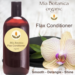 Organic Flax Conditioner, coat and calm hair w a nutrient powerhouse. Marshmallow root, herb-infused beneficial oils! No nasties