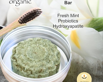 Organic Fresh Mint Toothpaste Bar, Hydroxyapatite, Travel Tin