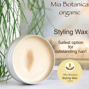 Organic Styling Wax aka Pomade, Use to mold the hair into a desired shape and add a nice sheen.  Made only with the safest ingredients!
