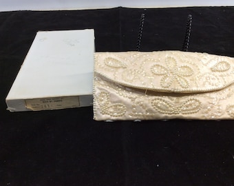 Bags by Debbie Beaded Clutch Purse Ivory with Box Vintage John Wind Imports