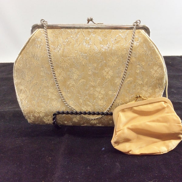 Purse Brocade Tapestry Floral Clutch Bag Gold Chain Strap Coin Purse Vintage