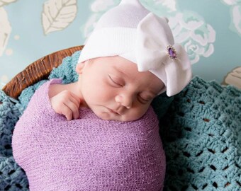 White newborn girl hat, white hospital hat, hospital outfit, coming home outfit, baby girl outfit, bling hospital hat, jewel hospital hat