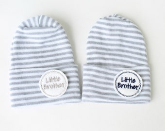 Little Brother Hospital Hat: Gray Striped Newborn Boy Beanie