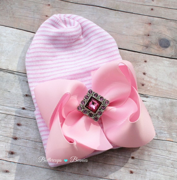 Baby Hospital Hat, Newborn Bow Hat, Newborn Hat, Newborn Girl Hat