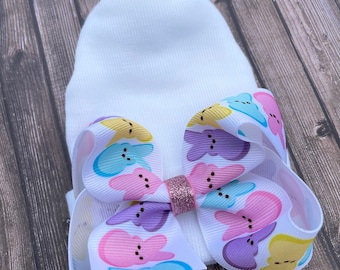 Easter Bunny Bow Baby Hat: Newborn Hospital Outfit