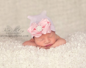 newborn girl hospital hat with bow pink hospital hat baby girl hospital hat beanie with bow ruffle bow hat bow hat infant hat newborn hat