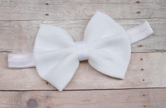 White baby headband, newborn headband, infant headband, hospital hair bow, newborn bow, fabric headband, fabric hair bow, messy bow