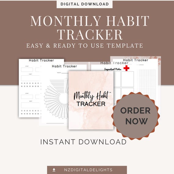 Simple Monthly Habit Tracker Printable, Goal Planner, Habit Journal, Digital Download, Health Tracker, Self , Habit Building Sheet