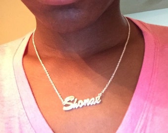 925 Sterling Silver Name Necklace script - name plate jewelry, your name jewelry, custom name gift, Silver Name Necklace, cursive, font