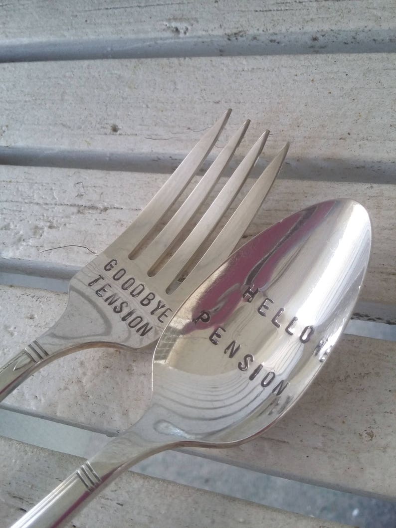 Stamped Silverware Set Goodbye Tension Hello Pension Retirement Gift