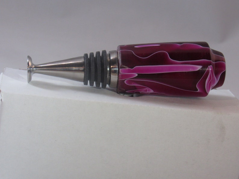 Purple Ribboned Resin Bottle Stopper with Standing Stopper