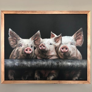 Pig Art, Three Little Pigs Fine Art Canvas Print, Barnyard Pig Artwork from Brittany Tangen Fine Art, Farm Animal Art