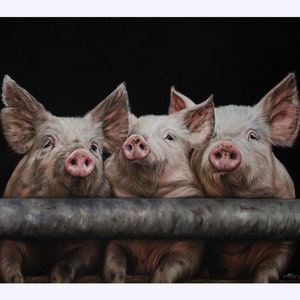 Three Little Pigs Limited Edition Giclee Print | &quot;Three&#39;s a Crowd&quot; Pig Print from Brittany Tangen Fine Art