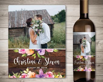 Photo Wedding Wine Label - Custom Wine Label - Personalized Wine Label - Wedding Wine Bottle Label-Wedding Decoration Wine-Greenery Wedding