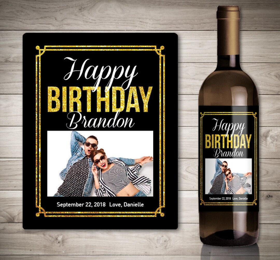 Photo Birthday Wine Label Birthday Gift Wine Label Custom Birthday Wine