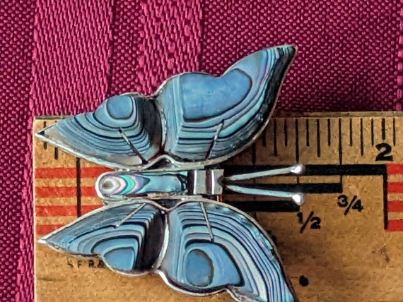 Mexican Sterling Silver & Abalone Butterfly Brooch - image 5