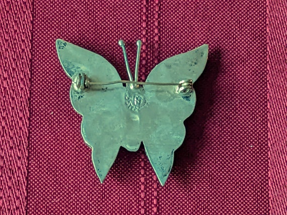 Mexican Sterling Silver & Abalone Butterfly Brooch - image 2