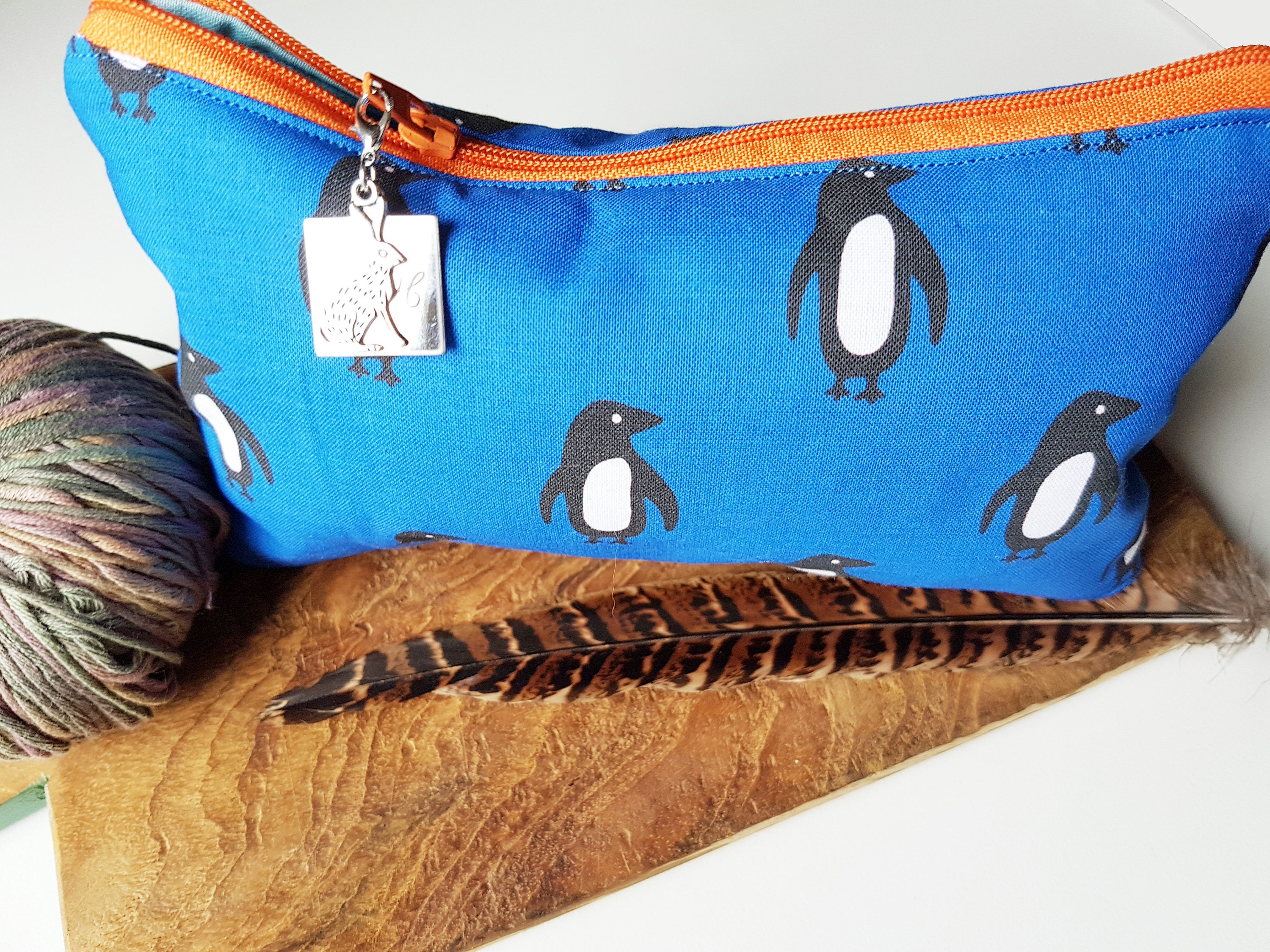 Penguin Pencil Case Penguin Zip Pouch Lined Fabric Mini Etsy