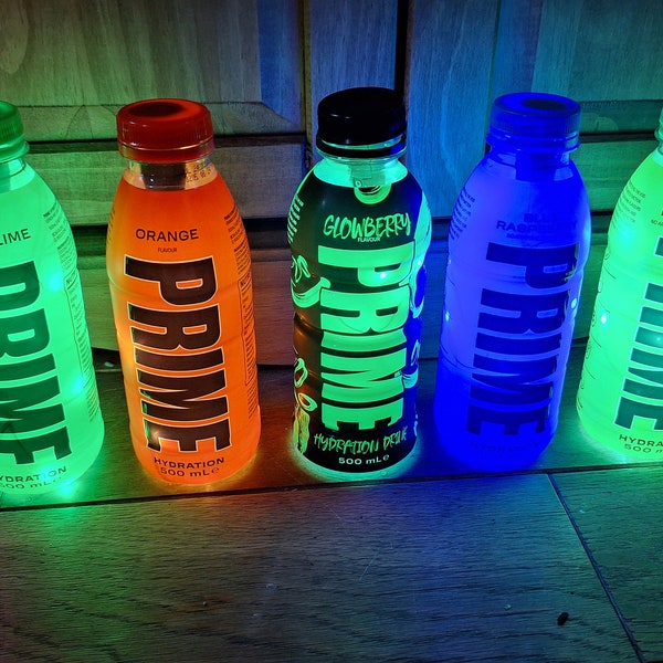 Light up prime bottles, upcycled prime bottles, light bottles, prime gift, prime bottles, light up