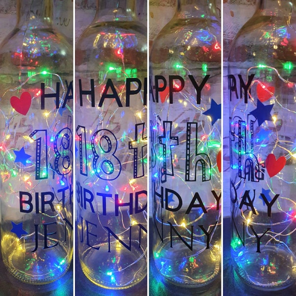 Happy birthday personalised bottle, any name age, birthday present, birthday gift, light up bottle personalised birthday gift