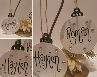 Handmade personalised wooden Christmas bauble, christmas tree decorations, personalised gift, baubles with names, wooden bauble