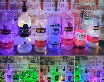 Light up spirit bottles, bar decor, birthday gift, christmas present, light up bottle, alcohol bottle with lights, light up bottle